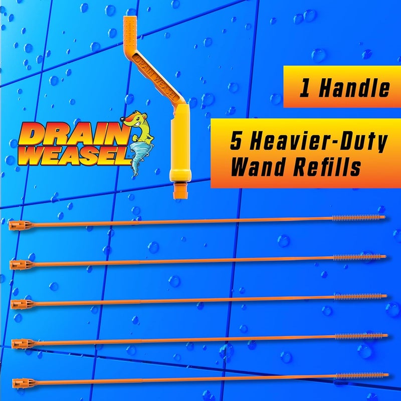 FlexiSnake Pro Drain Weasel Sink Snake Cleaner with New Molded Tip - 18″ - Drain Snake Clog Remover Tool with Rotating Handle & 5 Wand Refills - Easy to Use on Drains & Grates - Made in USA - 5-Pack - Image 5